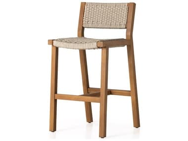 Four Hands Outdoor Solano Delano Natural Teak Rope Bar Stool in Ivory FHO106968005