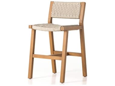 Four Hands Outdoor Solano Delano Natural Teak Rope Counter Stool in Ivory FHO106968006