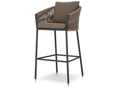 Four Hands Outdoor Solano Porto Bronze Aluminum Cushion Bar Stool in Ellor Brown FHO107039005