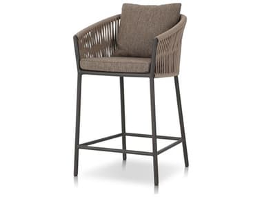 Four Hands Outdoor Solano Porto Bronze Aluminum Cushion Counter Stool in Ellor Brown FHO107039006