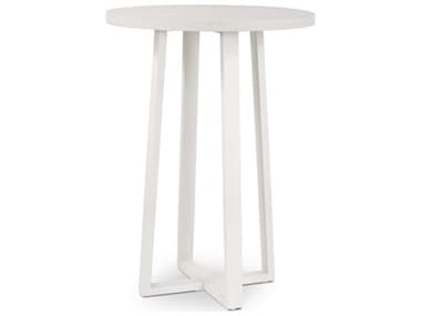 Four Hands Outdoor Constantine Natural White / Sand 30'' Wide Resin Metal Stone Teak Round Bar Table FHO107891003
