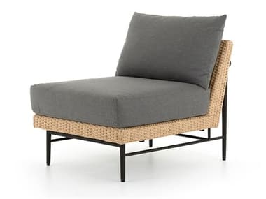Four Hands Outdoor Solano Natural Hyacinth / Teak Bronze Aluminum Resin Lounge Chair with Charcoal Cushion FHO108959014