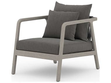 Four Hands Outdoor Solano Weathered Grey Teak / Dark Grey Rope Lounge Chair with Charcoal Cushion FHO223202001