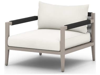 Four Hands Outdoor Solano Weathered Grey Teak / Dark Grey Rope Lounge Chair with Natural Ivory Cushion FHO223203020