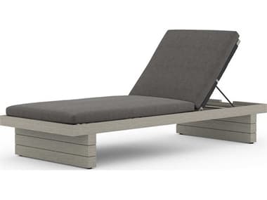 Four Hands Outdoor Solano Weathered Grey Teak Chaise Lounge with Charcoal Cushion  FHO223214002