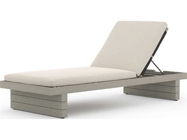 Four Hands Outdoor Solano Weathered Grey Teak Chaise Lounge with Faye Sand Cushion FHO223214010