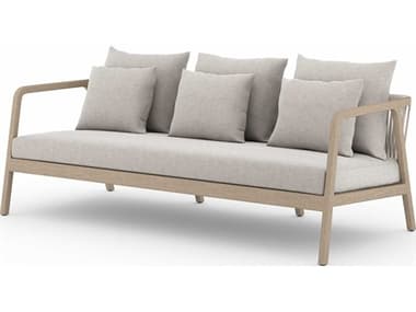 Four Hands Outdoor Solano Washed Brown Teak / Grey Rope Sofa with Stone Grey Cushion FHO223328002