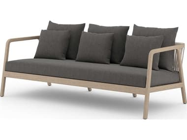 Four Hands Outdoor Solano Washed Brown Teak / Grey Rope Sofa with Charcoal Cushion FHO223328003