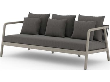 Four Hands Outdoor Solano Weathered Grey Teak / Dark Grey Rope Sofa with Charcoal Cushion FHO223328004
