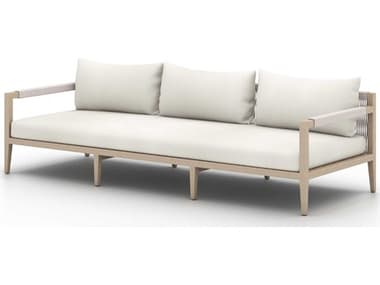 Four Hands Outdoor Solano Washed Brown Teak / Grey Rope Sofa with Natural Ivory Cushion FHO223340018