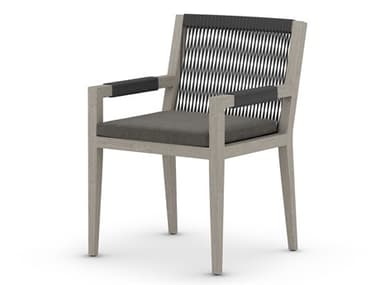 Four Hands Outdoor Solano Weathered Grey / Dark Grey Rope Resin Teak Dining Chair with Charcoal Cushion FHO223831001