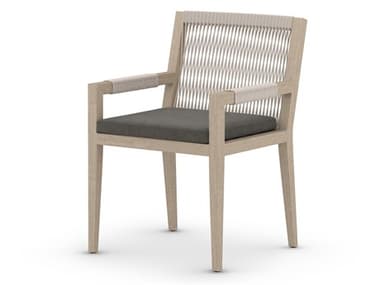Four Hands Outdoor Solano Washed Brown / Grey Rope Resin Teak Dining Chair with Charcoal Cushion FHO223831002