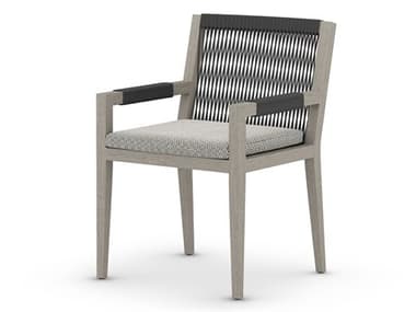 Four Hands Outdoor Solano Weathered Grey / Dark Grey Rope Resin Teak Dining Chair with Faye Ash Cushion FHO223831008