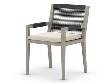 Four Hands Outdoor Solano Weathered Grey / Dark Grey Rope Resin Teak Dining Chair with Faye Sand Cushion FHO223831010