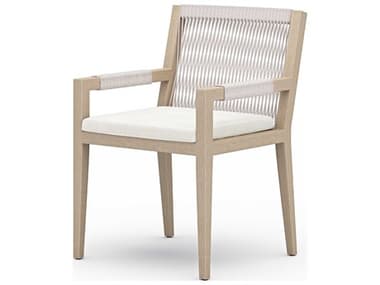 Four Hands Outdoor Solano Washed Brown Teak / Grey Rope Dining Chair with Natural Ivory Cushion FHO223831011