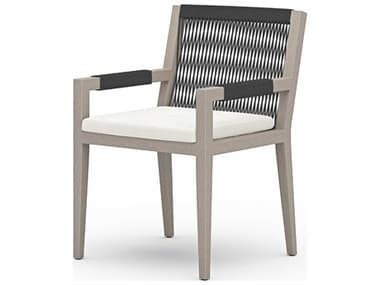 Four Hands Outdoor Solano Weathered Grey Teak / Dark Grey Rope Dining Chair with Natural Ivory Cushion FHO223831012