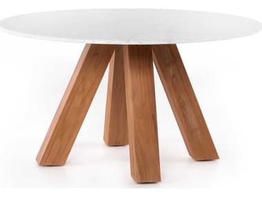 Four Hands Outdoor Solano Natural Teak / Rough White Marble 54'' Round Dining Table FHO224687003