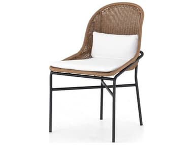 Four Hands Outdoor Grass Roots Charcoal Iron / Natural Fawn Polypropylene Dining Chair with Stinson White Cushion FHO224713001