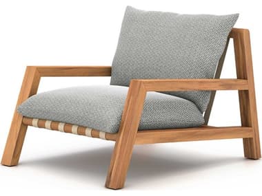 Four Hands Outdoor Solano Natural Teak / Ivory Strap Lounge Chair with Faye Ash Cushion FHO225398003