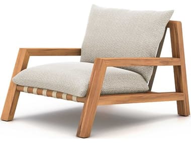 Four Hands Outdoor Solano Natural Teak / Ivory Strap Lounge Chair with Faye Sand Cushion FHO225398005