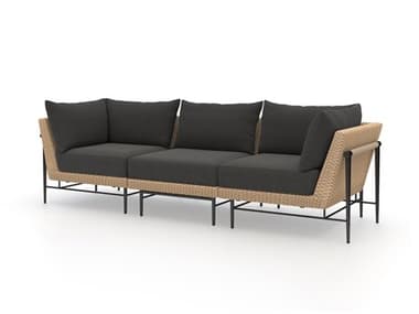 Four Hands Outdoor Solano Natural Hyacinth / Washed Brown Bronze Aluminum Resin Teak Sectional Sofa with Charcoal Cushion FHO225511001