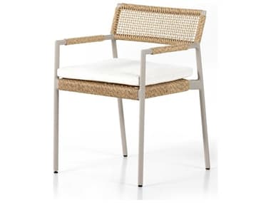 Four Hands Outdoor Solano Natural Hyacinth / Dove Taupe Aluminum Dining Chair with Natural Ivory Cushion FHO226837001