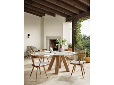 Four Hands Outdoor Solano Teak Round Marble Patio Dining Table FHO224687003SET