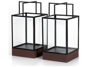 Four Hands Outdoor Nolan Red Clay / Satin Black / Tempered Glass 13'' Lanterns (Set of 2) FHO227214001
