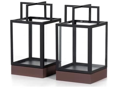 Four Hands Outdoor Nolan Red Clay / Satin Black / Tempered Glass 8'' Lanterns (Set of 2) FHO227215001
