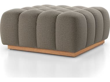 Four Hands Outdoor Solano Natural Teak Ottoman with Alessi Fawn Cushion FHO227537003