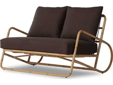 Four Hands Outdoor Grass Roots Natural Weave Loveseat with Commes Umber Cushion FHO227869002