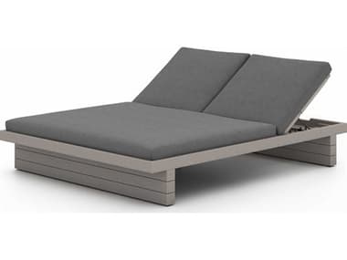 Four Hands Outdoor Solano Weathered Grey Teak / Dark Grey Rope Chaise Lounge with Charcoal Cushion FHO227876006