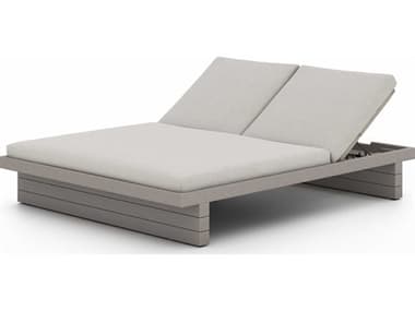 Four Hands Outdoor Solano Weathered Grey Teak / Dark Grey Rope Chaise Lounge with Stone Grey Cushion FHO227876010