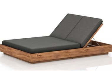 Four Hands Outdoor Solano Natural Teak Chaise Lounge with Charcoal Cushion FHO227877001