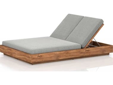 Four Hands Outdoor Solano Natural Teak Chaise Lounge with Faye Ash Cushion FHO227877002