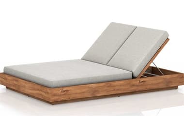 Four Hands Outdoor Solano Natural Teak Chaise Lounge with Stone Grey Cushion FHO227877005
