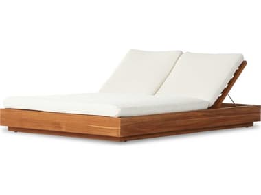 Four Hands Outdoor Solano Natural Teak Lounge Bed with Faye Cream Cushion FHO227877006