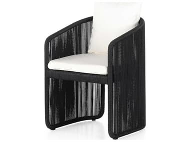 Four Hands Outdoor Solano Black Hyacinth Dining Chair with Natural Ivory Cushion FHO229214003