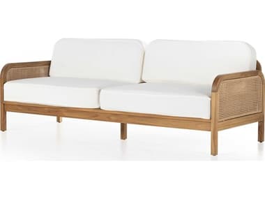 Four Hands Outdoor Duvall Natural Teak / Faux Rattan Sofa with Natural Ivory Cushion FHO229403001