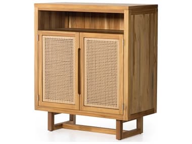 Four Hands Outdoor Duvall Natural Teak / Faux Rattan 36'' Wide Rectangular Cabinet FHO229416001