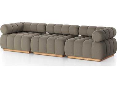 Four Hands Outdoor Solano Natural Teak Three-Piece Sectional Sofa with Alessi Fawn Cushion FHO230025003