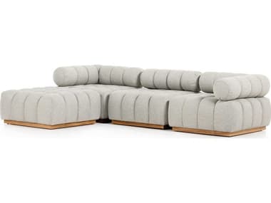 Four Hands Outdoor Solano Natural Teak 110'' Left Arm Facing Sectional Sofa with Faye Ash Cushion FHO230026001