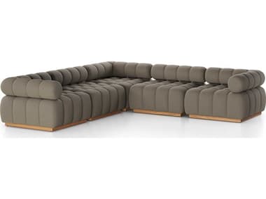 Four Hands Outdoor Solano Natural Teak Five-Piece Sectional Sofa with Alessi Fawn Cushion FHO230028003