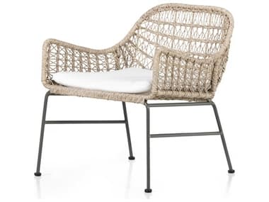 Four Hands Outdoor Grass Roots Bronze / Vintage White Wrought Iron Lounge Chair with Stinson White Cushion FHO230093001