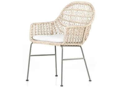 Four Hands Outdoor Grass Roots Vintage White / Grey Bronze Wrought Iron Dining Chair with Stinson White Cushion FHO230094001