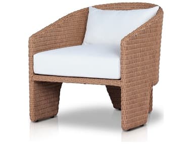 Four Hands Outdoor Providence Fae Vintage Natural Wicker Cushion Lounge Chair in Stinson White FHO231819006