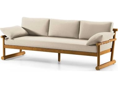 Four Hands Outdoor Solano Natural Teak Sofa with Faye Sand Cushion FHO231933004