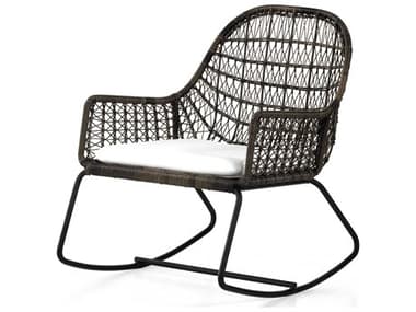 Four Hands Outdoor Grass Roots Natural Black / Distressed Grey Wrought Iron Lounge Chair with Stinson White Cushion FHO233005001