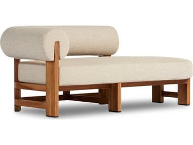 Four Hands Outdoor Solano Natural Teak Left Facing Chaise Lounge  with Faye Sand Cushion FHO233789001