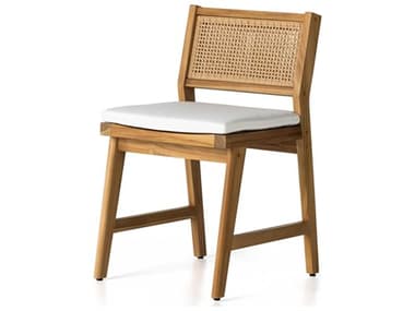 Four Hands Outdoor Duvall Natural Teak / Faux Rattan Dining Chair with Natural Ivory Cushion FHO234354001